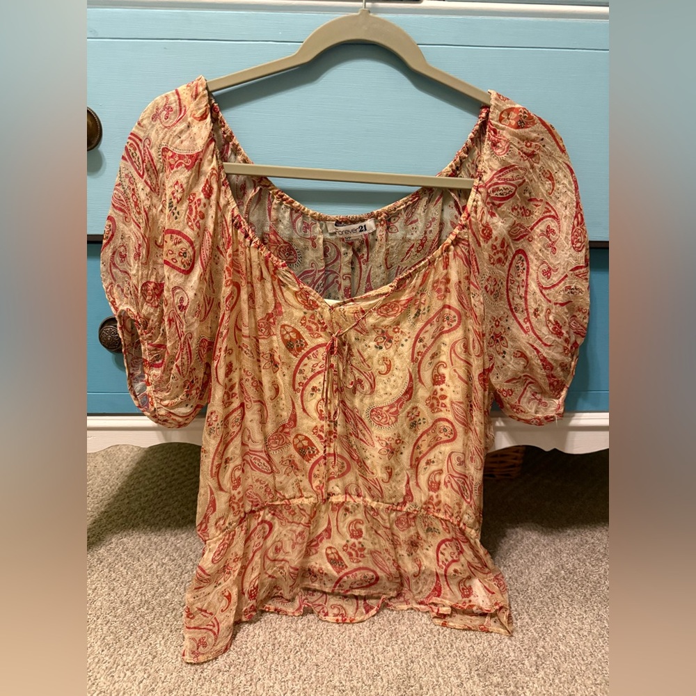 Forever 21 Red and Cream Paisley Blouse